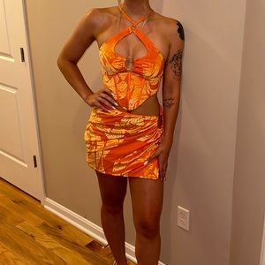 Oh Polly UK 8/US 4 Two piece orange matching set w/ adjustable straps.